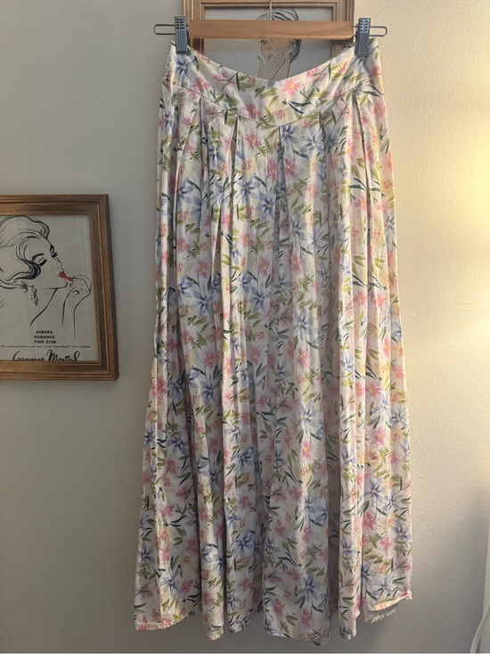 Mable Dresses & Skirts - Floral White Maxi Skirt with Pink, Blue & Green Accents